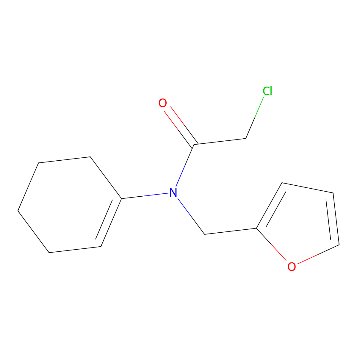 2-chloro-N-(cyclohex-1-en-1-yl)-N-(furan-2-ylmethyl)acetamide molecular structure, CAS 69763-25-3