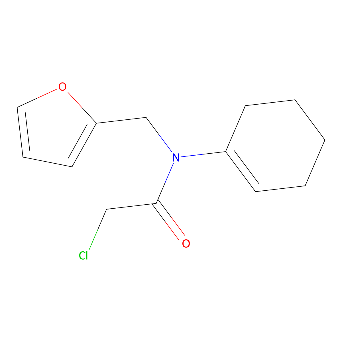 2-chloro-N-(cyclohex-1-en-1-yl)-N-(furan-2-ylmethyl)acetamide molecular structure, CAS 69763-25-3