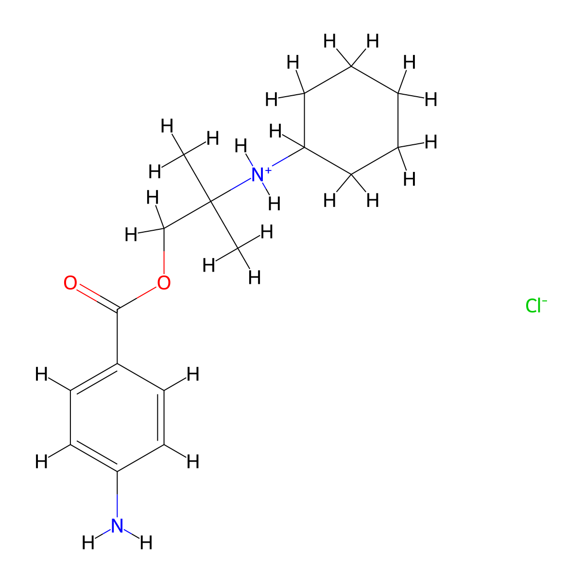 2-(Cyclohexylamino)-2-methylpropyl 4-aminobenzoate--hydrogen chloride (1/1) molecular structure, CAS 69766-25-2