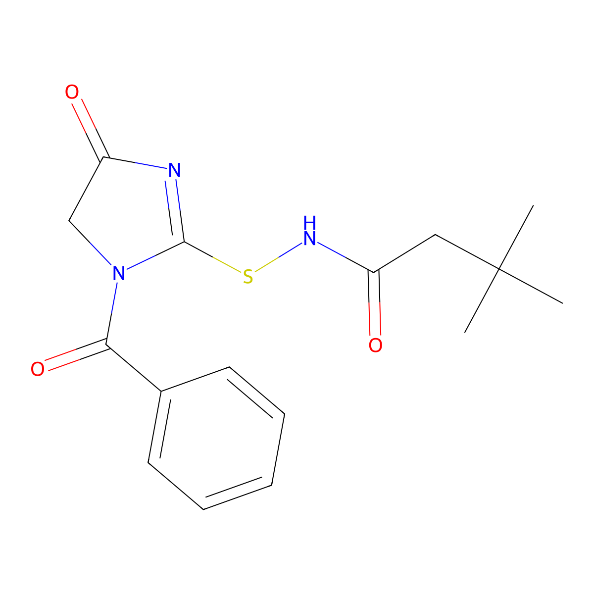 2-Imidazolin-4-one, 1-benzoyl-2-(acetamido-tert-butyl)thio- molecular structure, CAS 69766-43-4