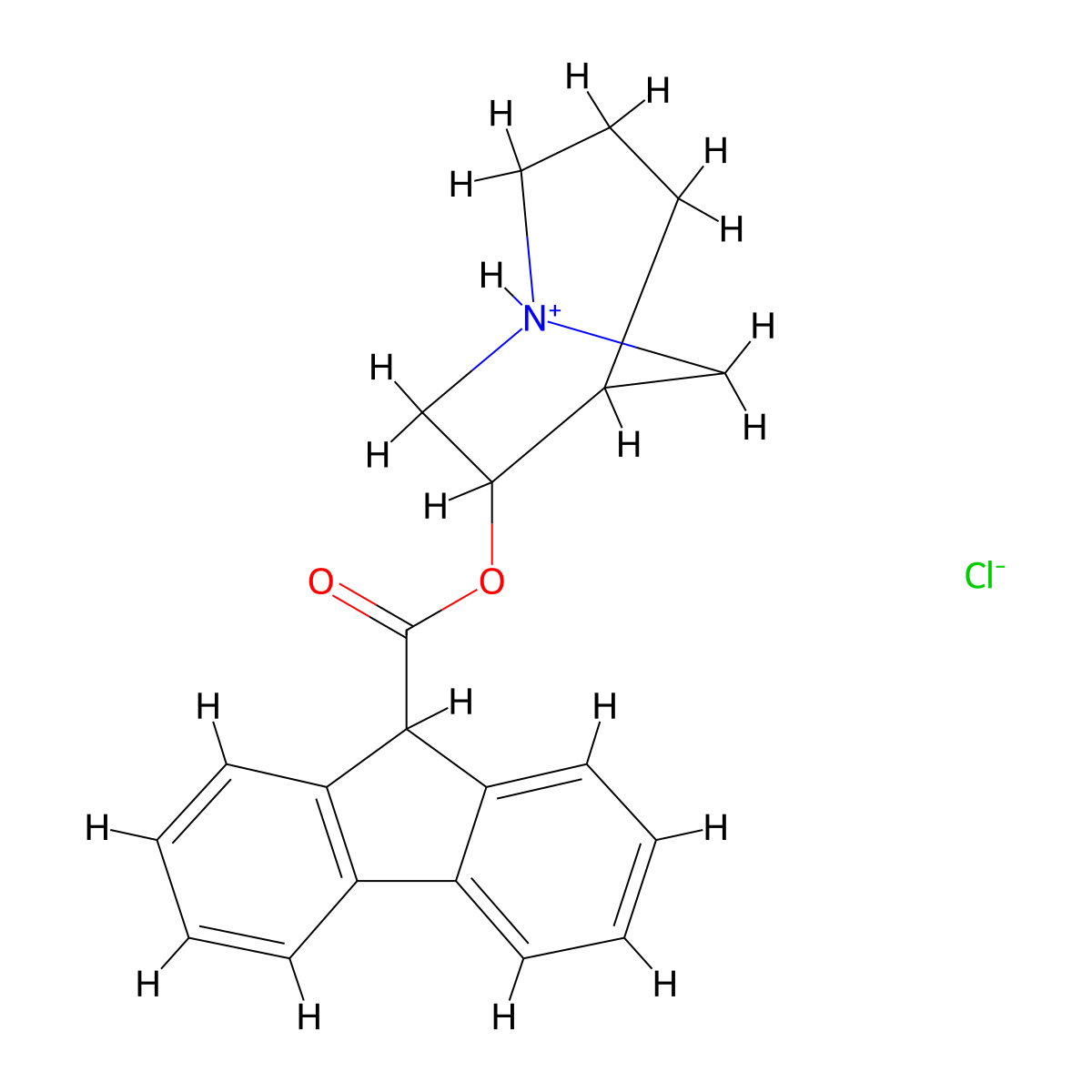 1-Azabicyclo(3.2.1)octan-6-ol 9-fluorenecarboxylate hydrochloride molecular structure, CAS 69766-48-9