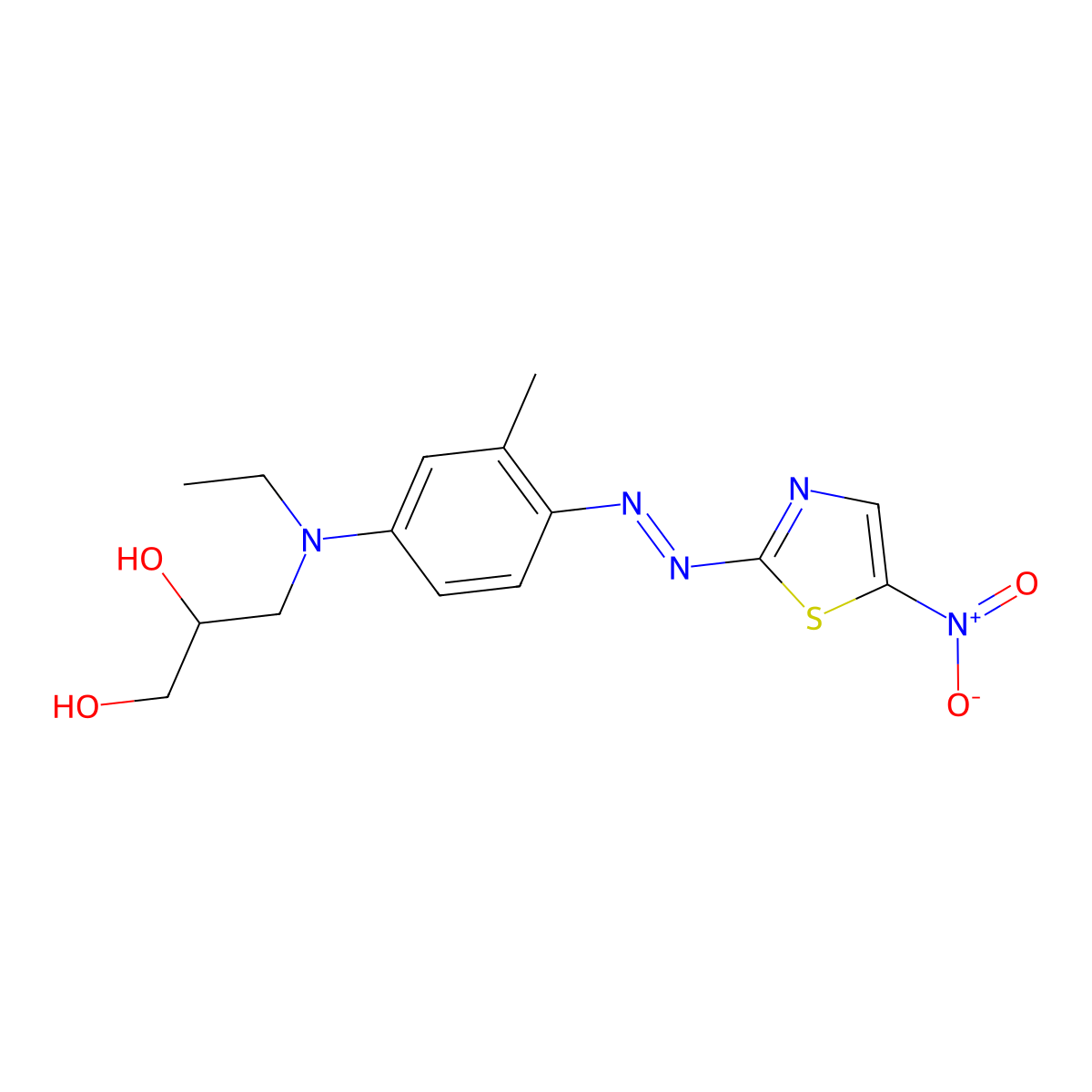1,2-Propanediol, 3-(ethyl(3-methyl-4-((5-nitro-2-thiazolyl)azo)phenyl)amino)- molecular structure, CAS 69766-79-6