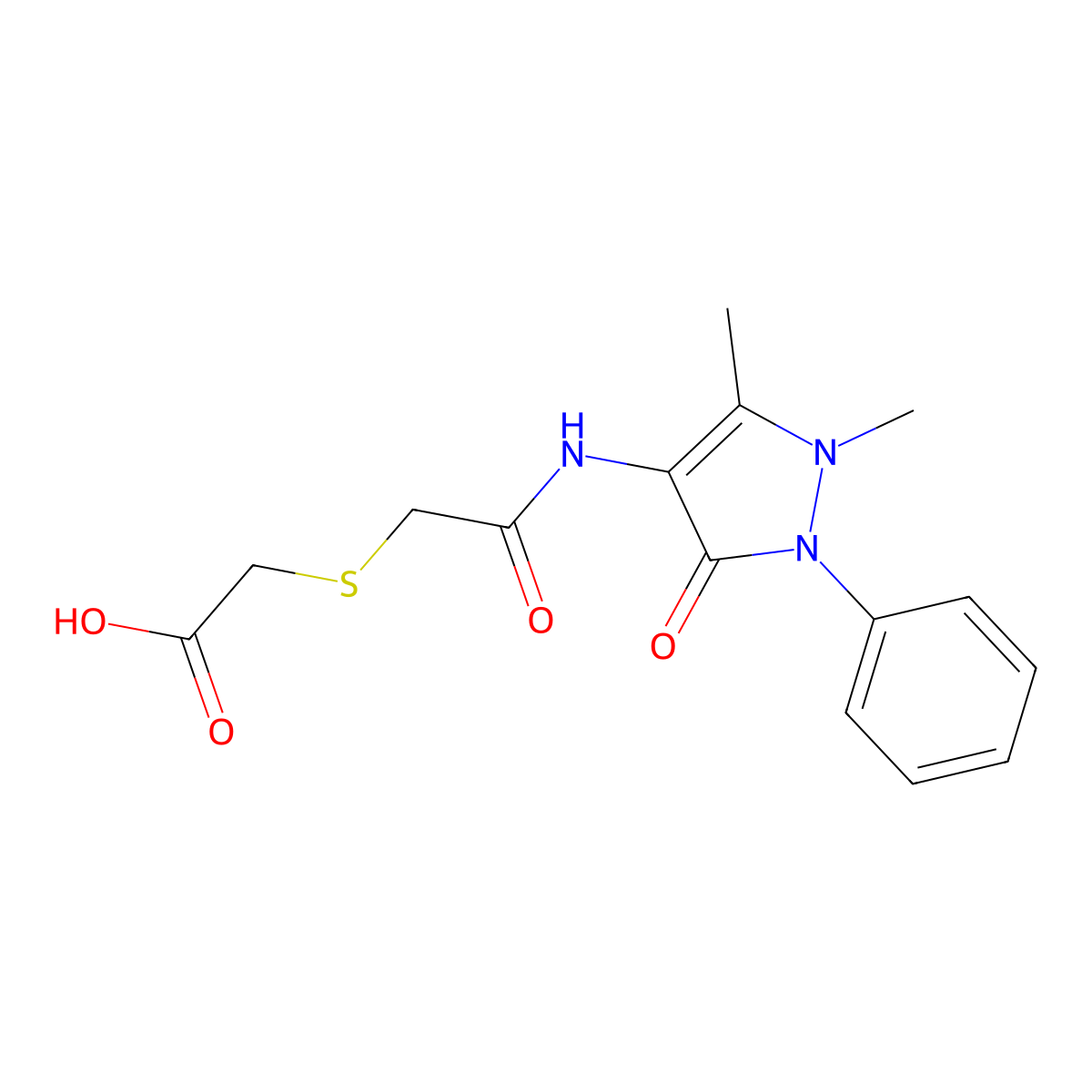 2-({[(1,5-dimethyl-3-oxo-2-phenyl-2,3-dihydro-1H-pyrazol-4-yl)carbamoyl]methyl}sulfanyl)acetic acid molecular structure, CAS 697741-80-3