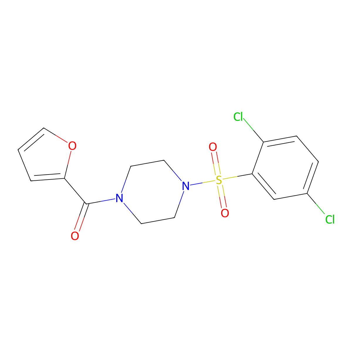 [4-(2,5-Dichlorophenyl)sulfonylpiperazin-1-yl]-(furan-2-yl)methanone molecular structure, CAS 697770-79-9