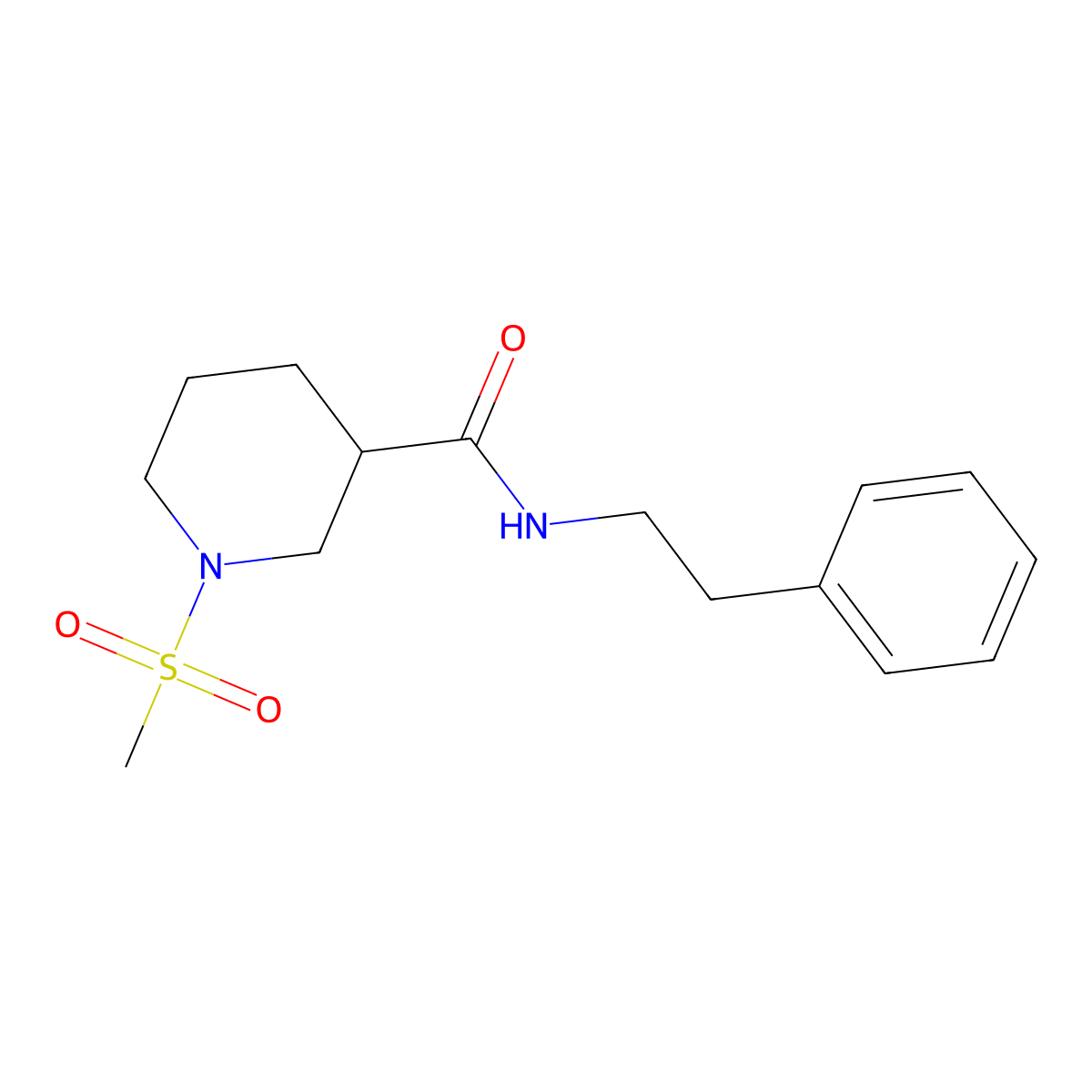 1-(methylsulfonyl)-N-(2-phenylethyl)piperidine-3-carboxamide molecular structure, CAS 697774-58-6