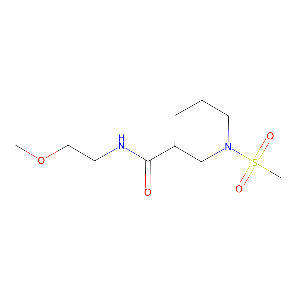 N-(2-methoxyethyl)-1-methylsulfonylpiperidine-3-carboxamide molecular structure, CAS 697774-67-7