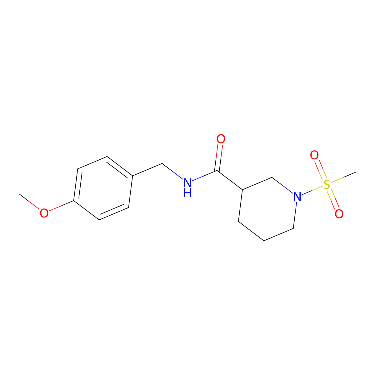 N-[(4-methoxyphenyl)methyl]-1-methylsulfonylpiperidine-3-carboxamide molecular structure, CAS 697774-80-4