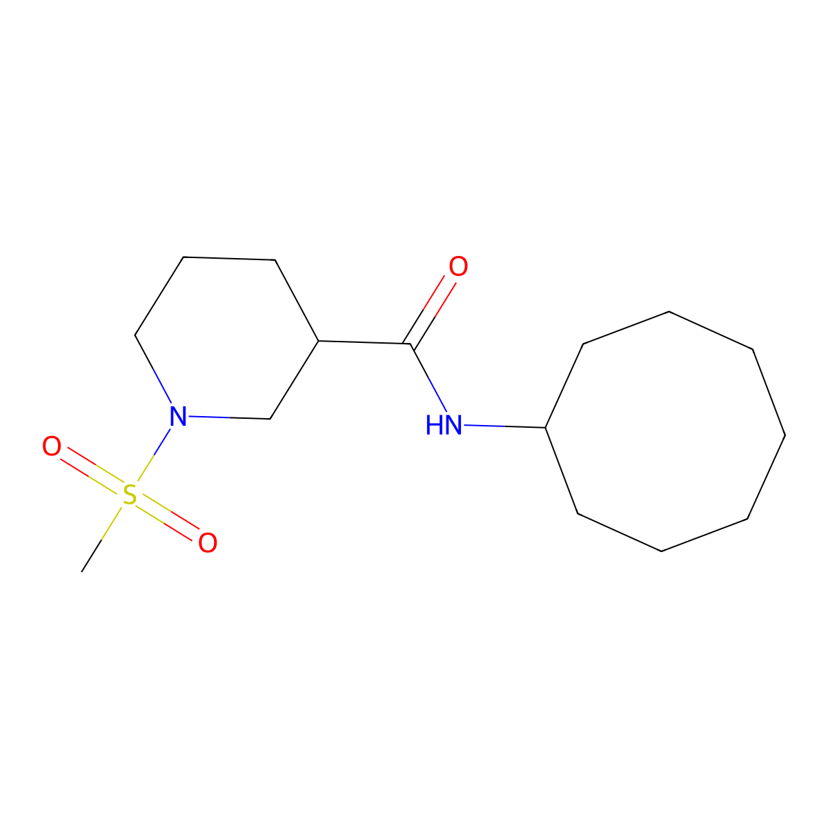 N-cyclooctyl-1-(methylsulfonyl)piperidine-3-carboxamide molecular structure, CAS 697774-81-5