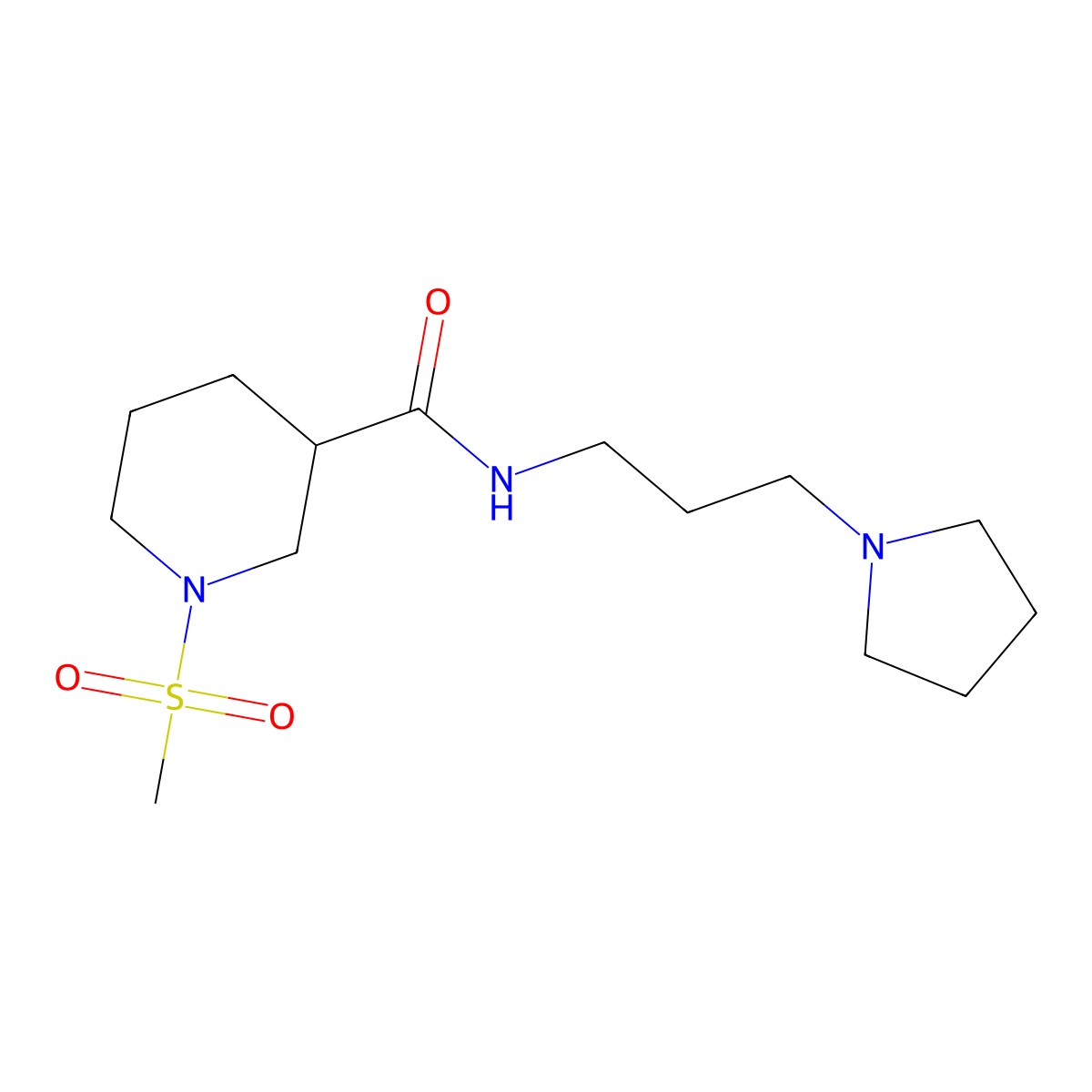 1-methylsulfonyl-N-(3-pyrrolidin-1-ylpropyl)piperidine-3-carboxamide molecular structure, CAS 697777-60-9