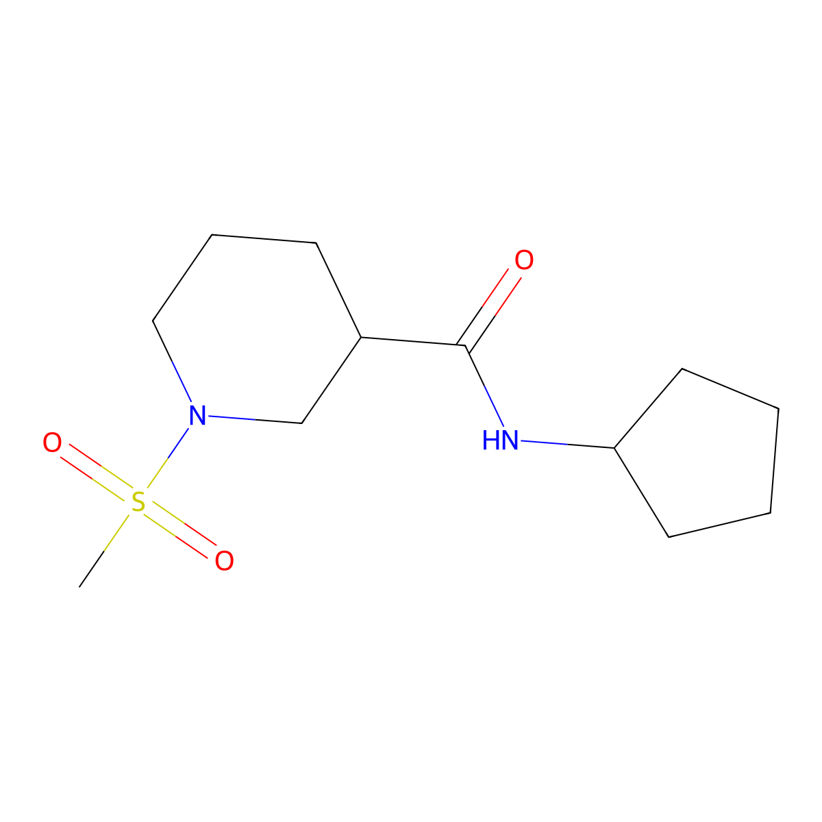 N-cyclopentyl-1-(methylsulfonyl)piperidine-3-carboxamide molecular structure, CAS 697777-77-8