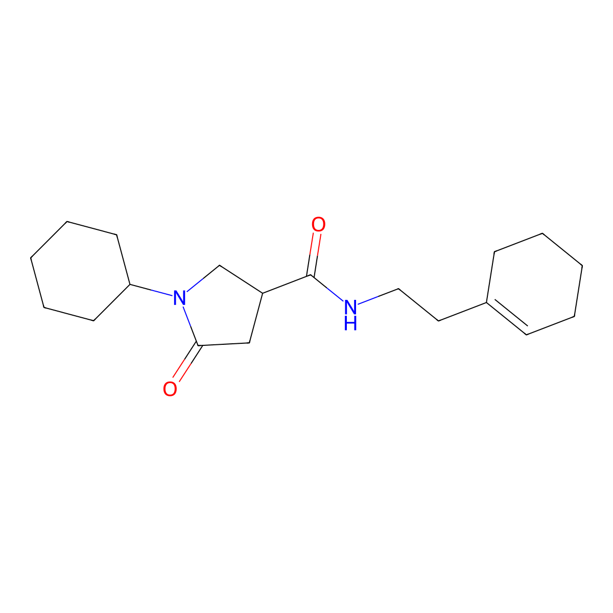 N-[2-(cyclohexen-1-yl)ethyl]-1-cyclohexyl-5-oxopyrrolidine-3-carboxamide molecular structure, CAS 697779-06-9