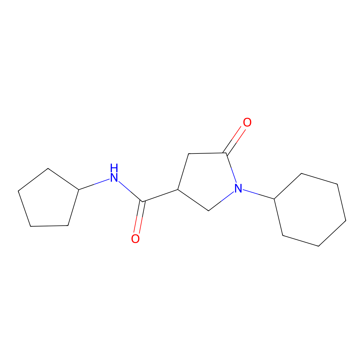 1-cyclohexyl-N-cyclopentyl-5-oxopyrrolidine-3-carboxamide molecular structure, CAS 697779-08-1