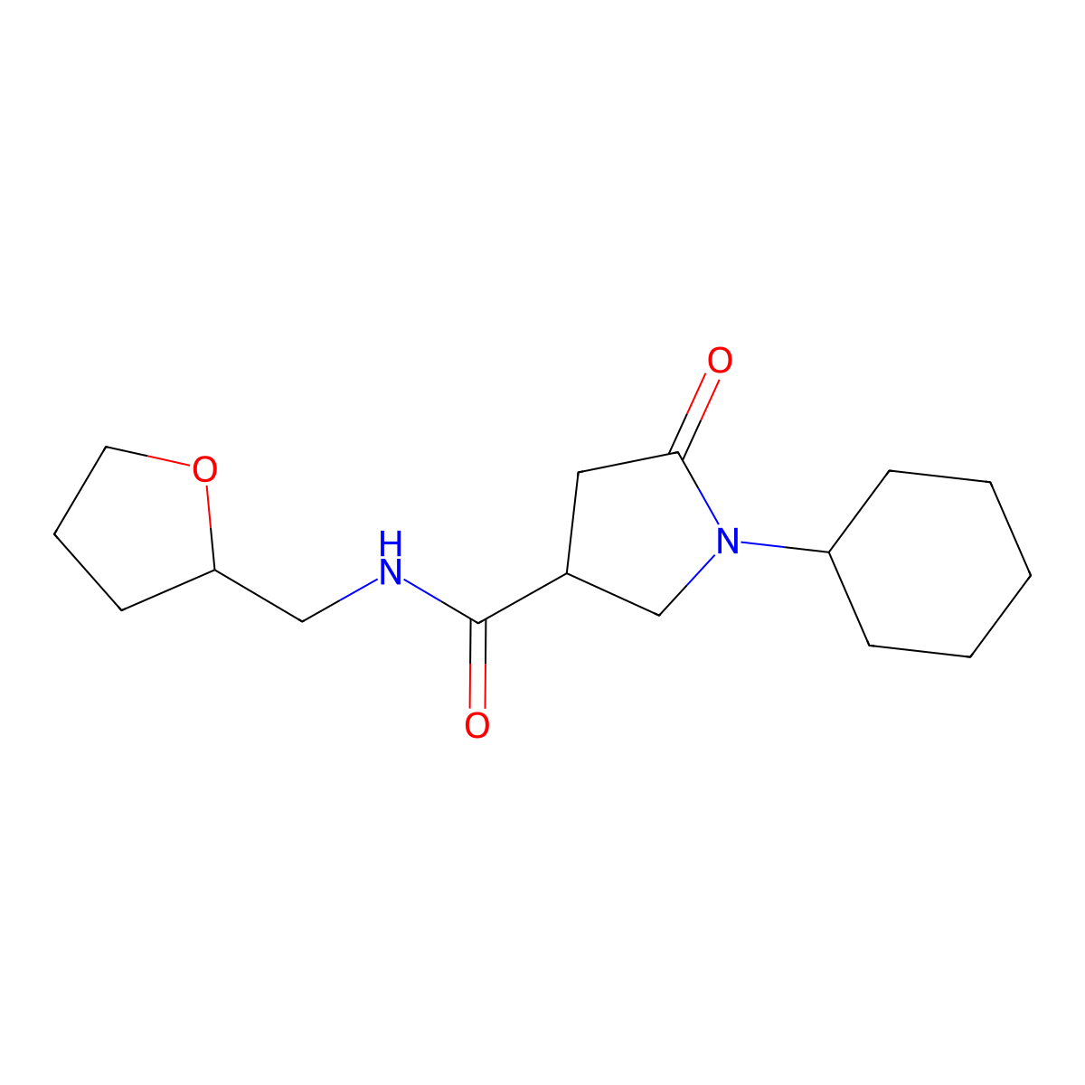 1-cyclohexyl-5-oxo-N-(oxolan-2-ylmethyl)pyrrolidine-3-carboxamide molecular structure, CAS 697790-95-7