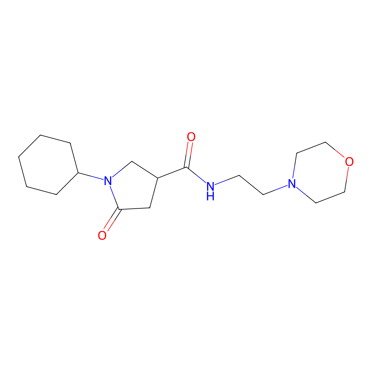 1-cyclohexyl-N-(2-morpholin-4-ylethyl)-5-oxopyrrolidine-3-carboxamide molecular structure, CAS 697791-00-7