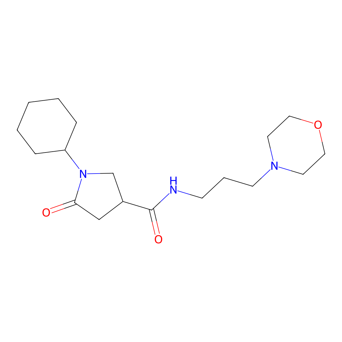 1-cyclohexyl-N-(3-morpholin-4-ylpropyl)-5-oxopyrrolidine-3-carboxamide molecular structure, CAS 697791-11-0