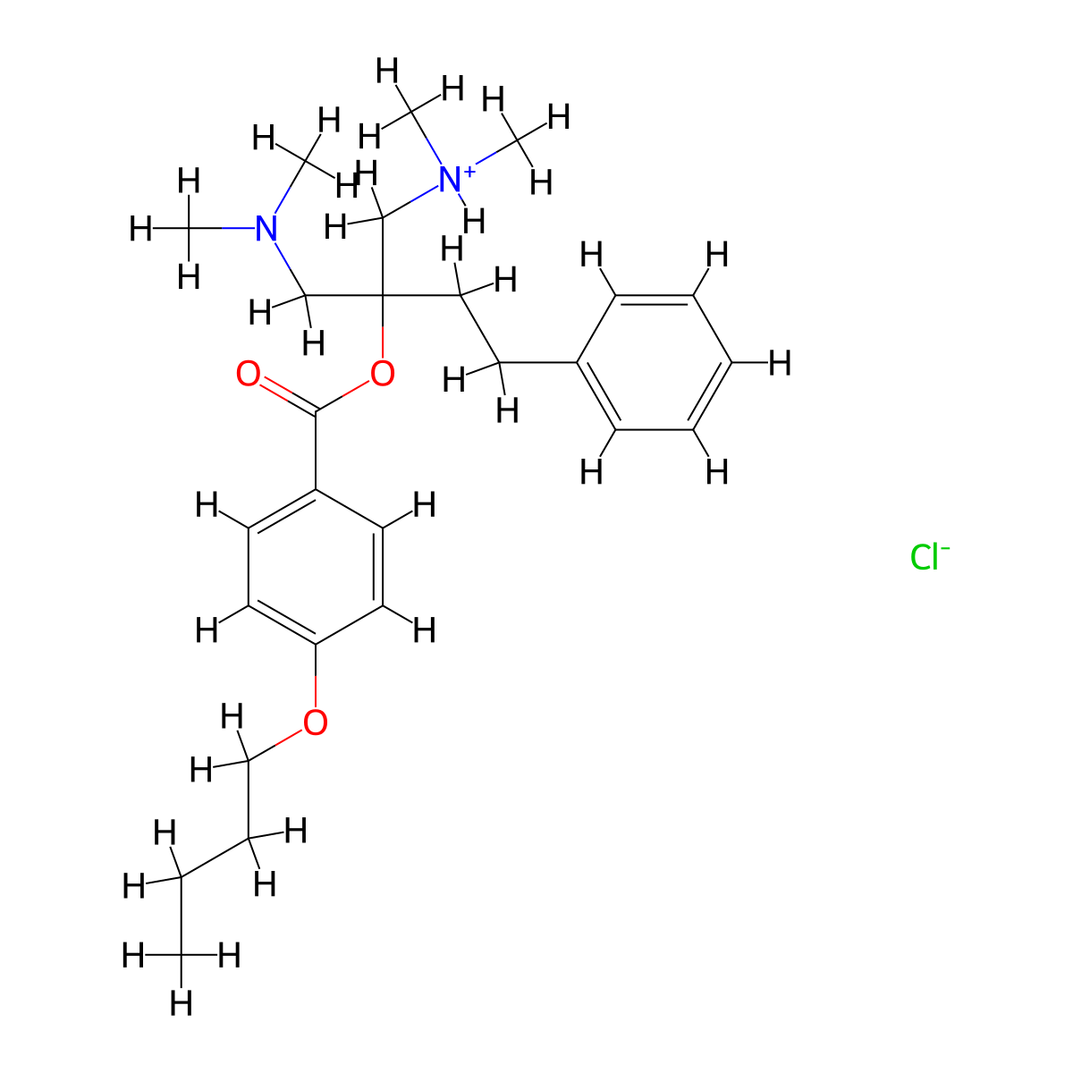 Benzoic acid, p-butoxy-, (bis(dimethylaminomethyl)phenethyl)methyl ester, hydrochloride molecular structure, CAS 69781-03-9