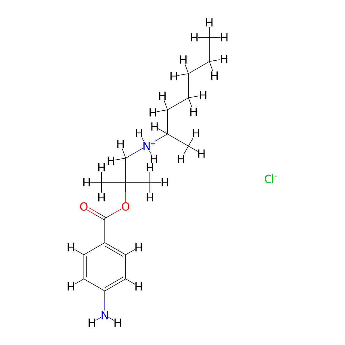 Benzoic acid, p-amino-, 1,1-dimethyl-2-((1-methylhexyl)amino)ethyl ester, hydrochloride molecular structure, CAS 69781-33-5