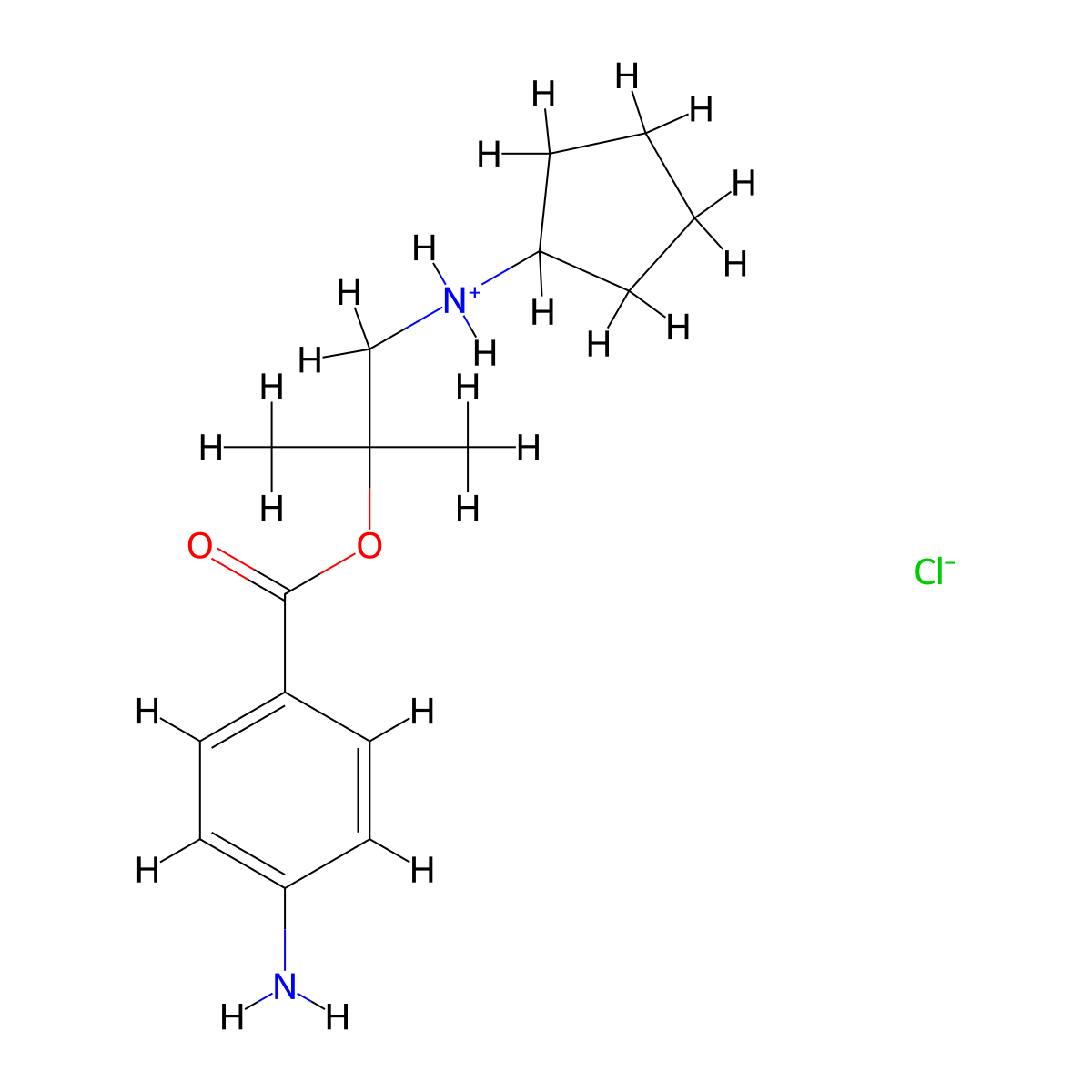 1-(Cyclopentylamino)-2-methylpropan-2-yl 4-aminobenzoate--hydrogen chloride (1/1) molecular structure, CAS 69781-44-8