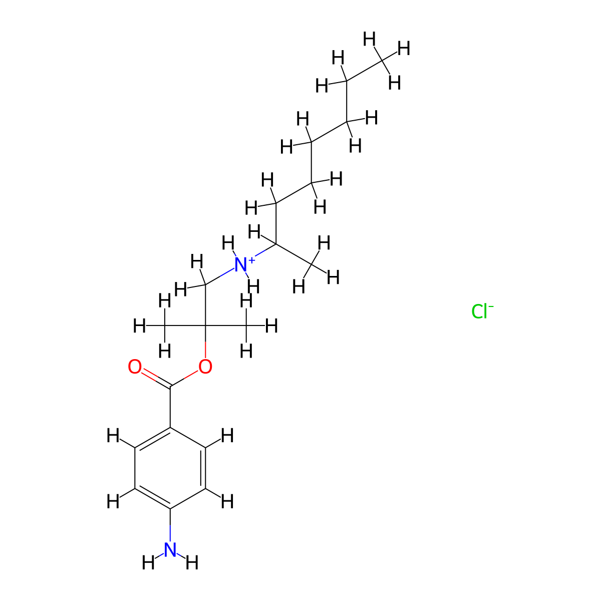 Benzoic acid, p-amino-, 1,1-dimethyl-2-((1-methylheptyl)amino)ethyl ester, hydrochloride molecular structure, CAS 69781-51-7