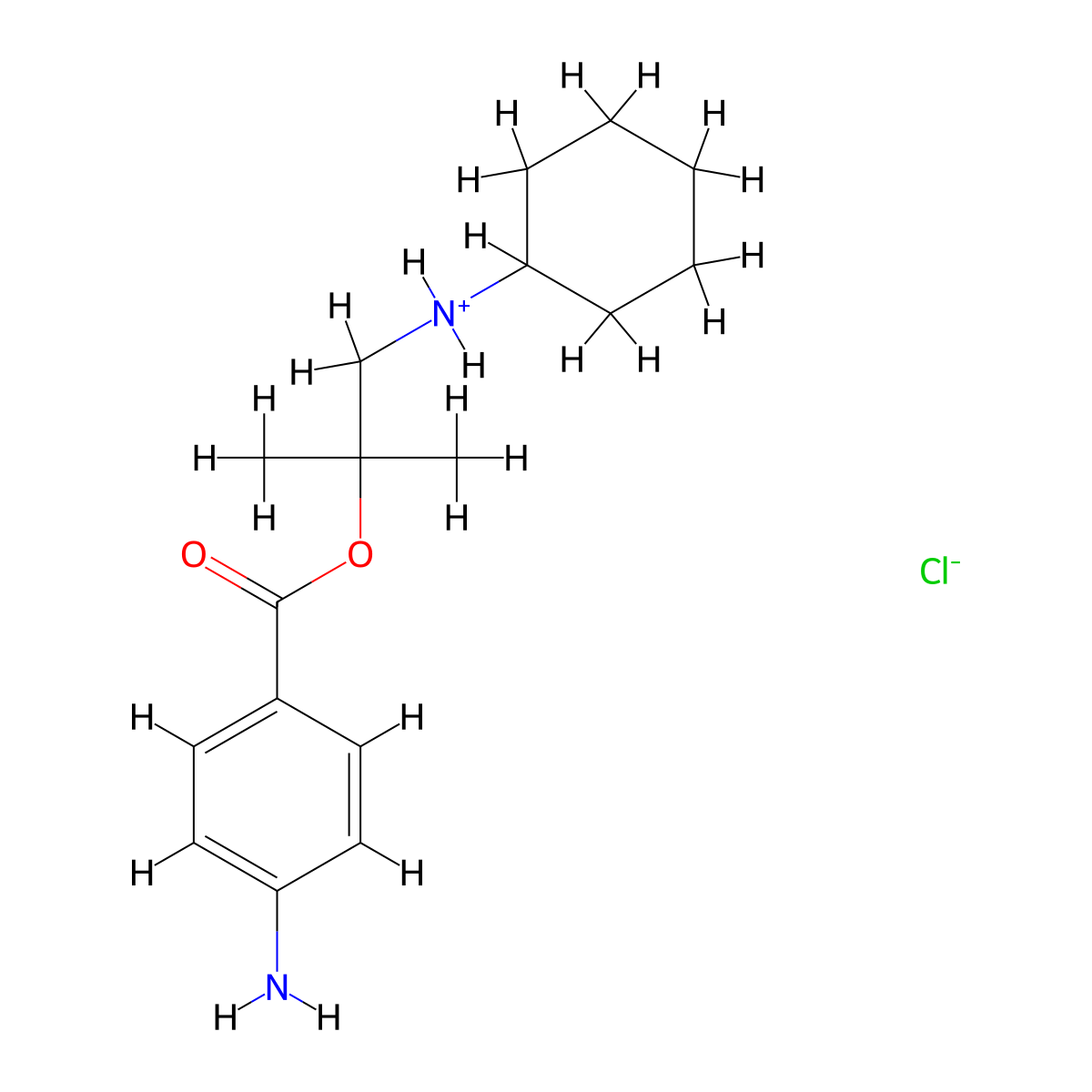1-(Cyclohexylamino)-2-methylpropan-2-yl 4-aminobenzoate--hydrogen chloride (1/1) molecular structure, CAS 69781-69-7