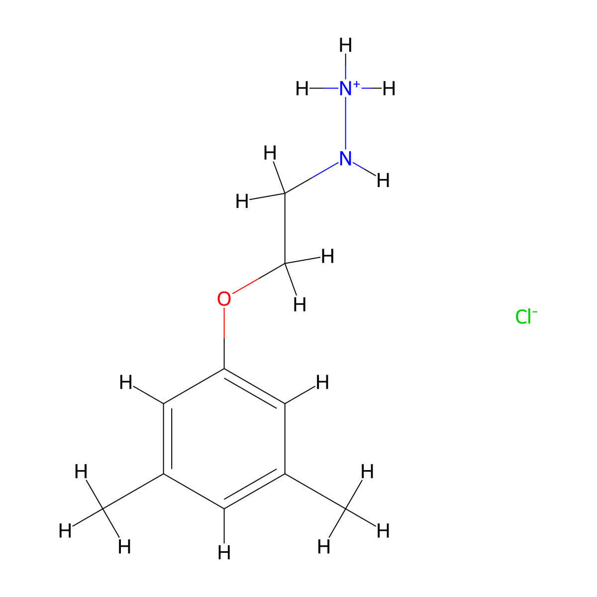 Hydrazine, (2-(3,5-xylyloxy)ethyl)-, hydrochloride molecular structure, CAS 69781-89-1
