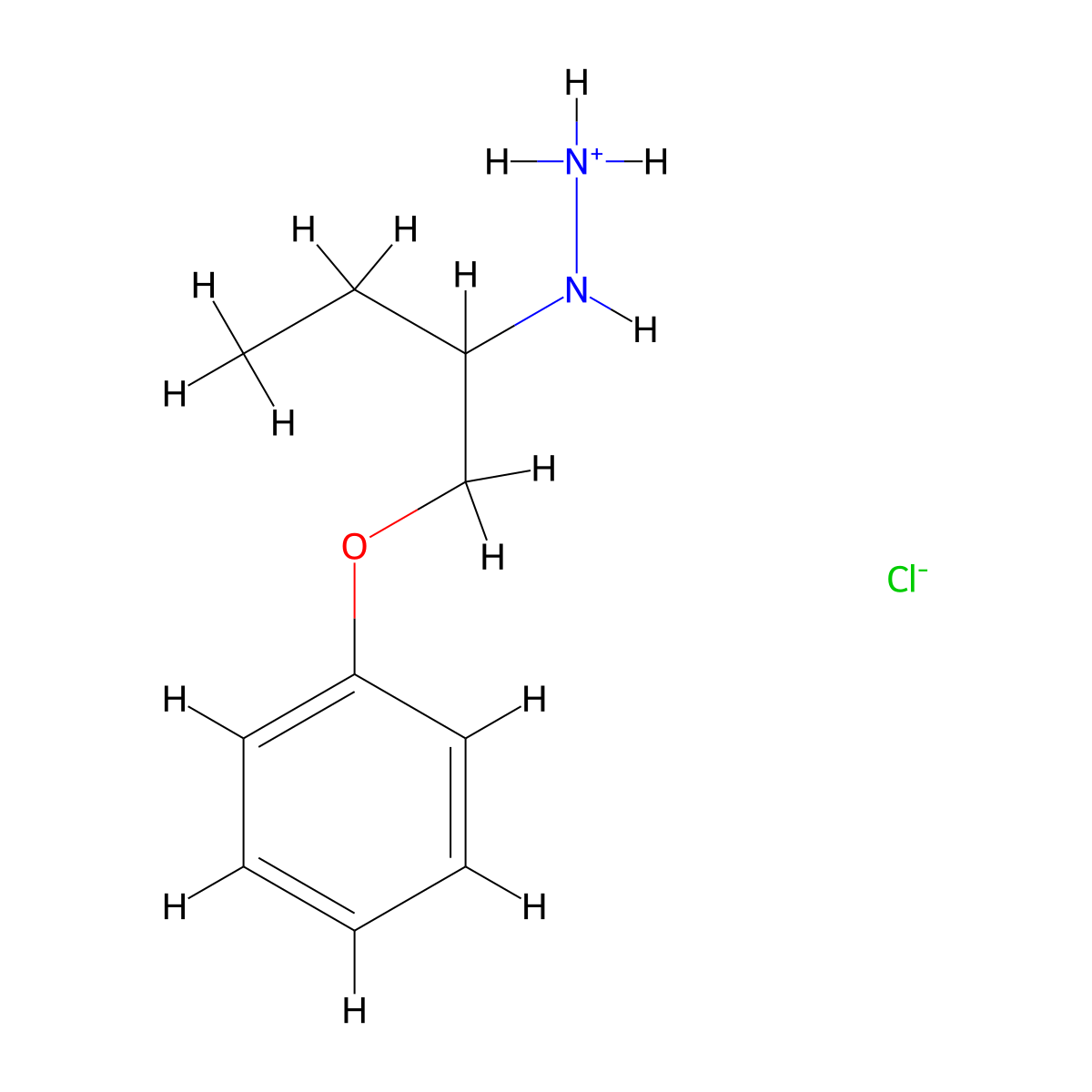 Hydrazine, ((1-phenoxymethyl)propyl)-, hydrochloride molecular structure, CAS 69782-01-0