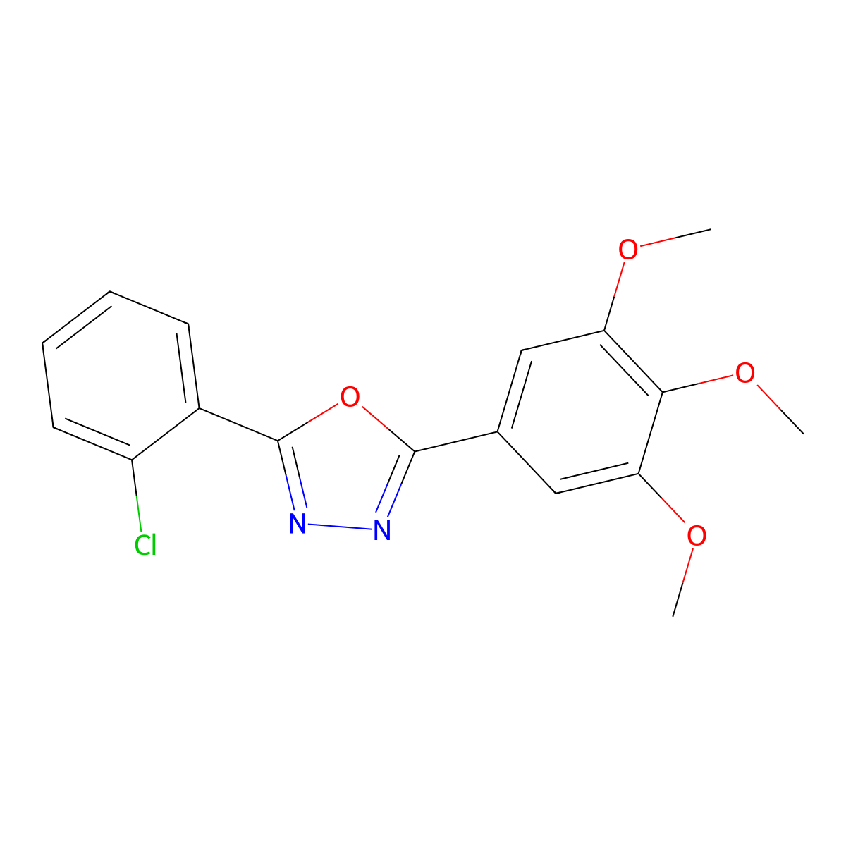 2-(2-Chlorophenyl)-5-(3,4,5-trimethoxyphenyl)-1,3,4-oxadiazole molecular structure, CAS 69785-70-2