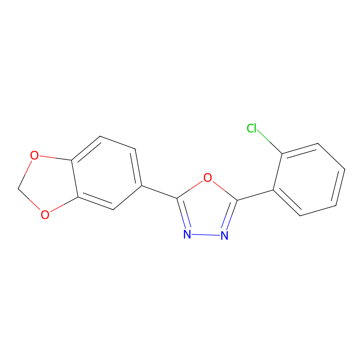 2-(1,3-Benzodioxol-5-yl)-5-(2-chlorophenyl)-1,3,4-oxadiazole molecular structure, CAS 69785-79-1