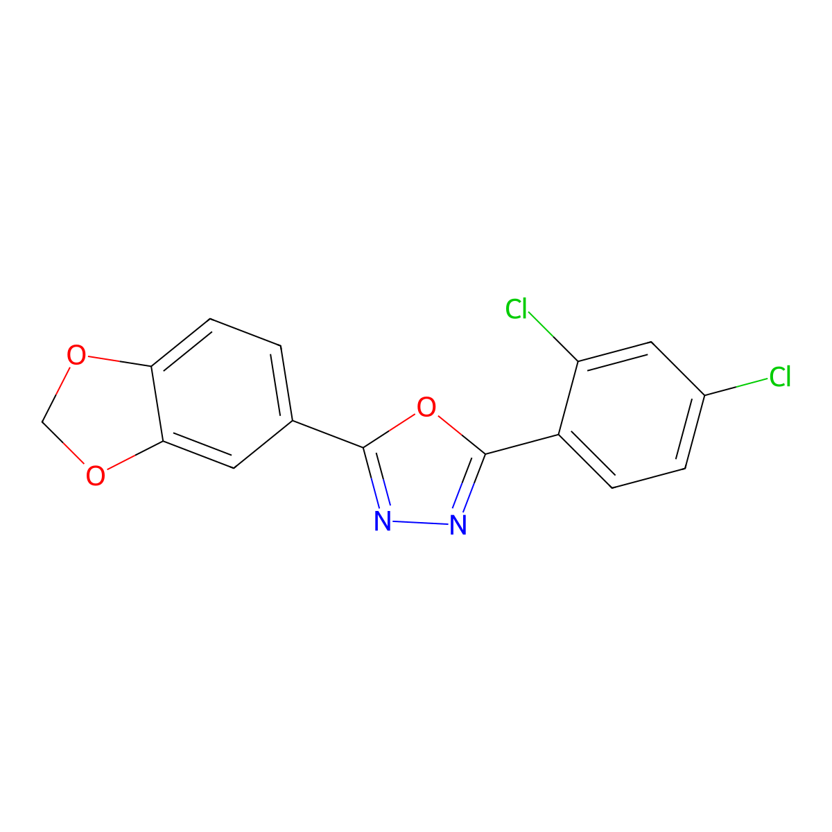 2-(1,3-Benzodioxol-5-yl)-5-(2,4-dichlorophenyl)-1,3,4-oxadiazole molecular structure, CAS 69785-81-5