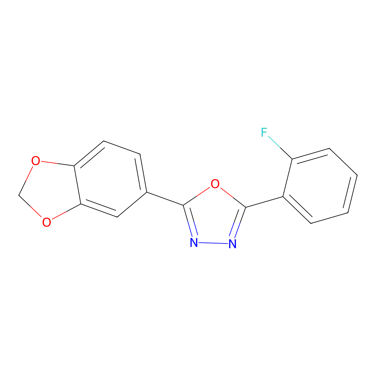 2-(1,3-Benzodioxol-5-yl)-5-(2-fluorophenyl)-1,3,4-oxadiazole molecular structure, CAS 69785-85-9