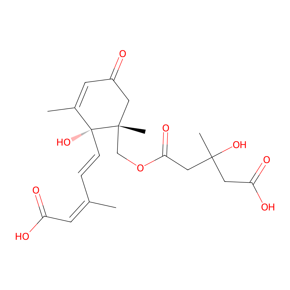 5-[[(1R,2R)-2-[(1E,3Z)-4-carboxy-3-methylbuta-1,3-dienyl]-2-hydroxy-1,3-dimethyl-5-oxocyclohex-3-en-1-yl]methoxy]-3-hydroxy-3-methyl-5-oxopentanoic acid molecular structure, CAS 69790-31-4