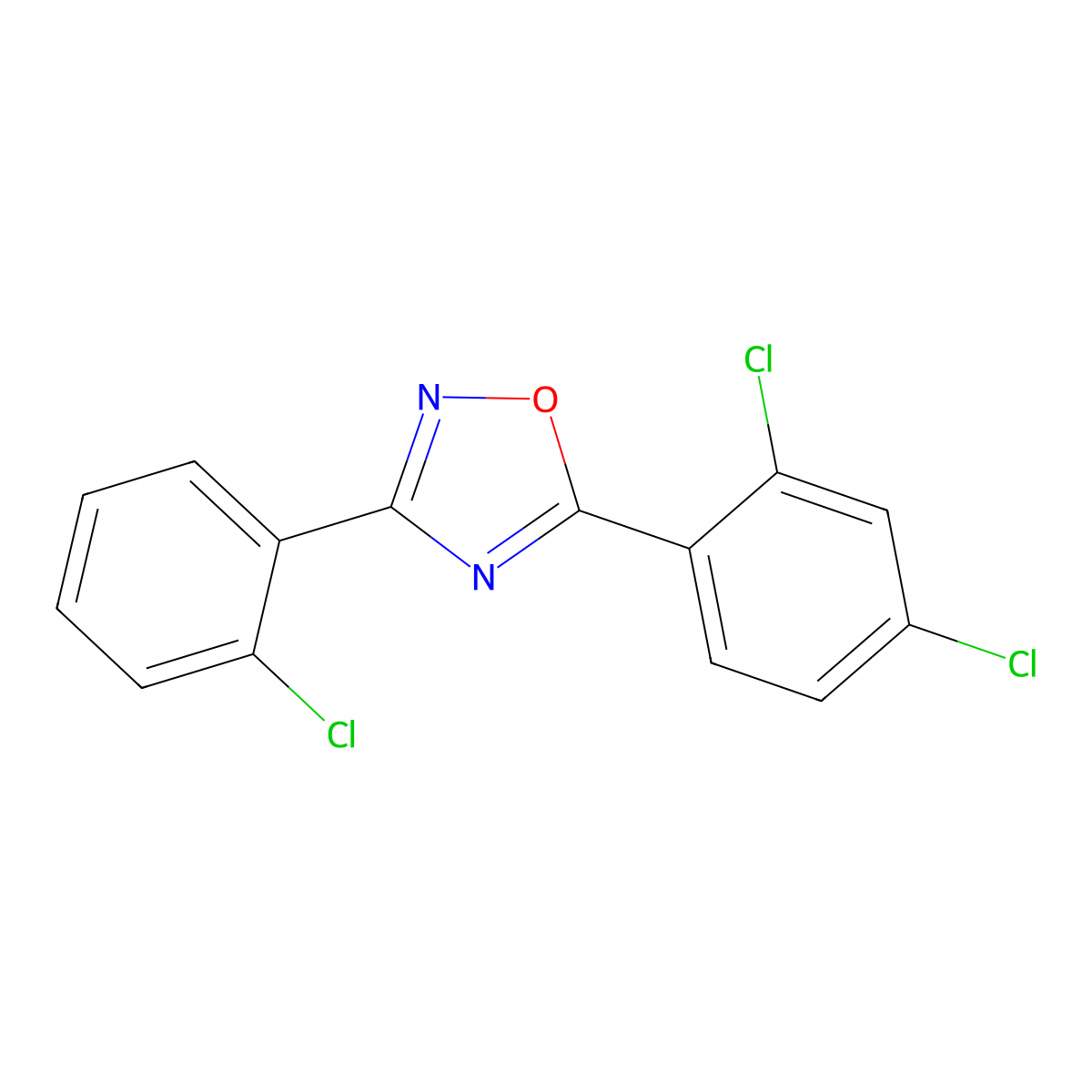 3-(2-Chlorophenyl)-5-(2,4-dichlorophenyl)-1,2,4-oxadiazole molecular structure, CAS 69792-84-3