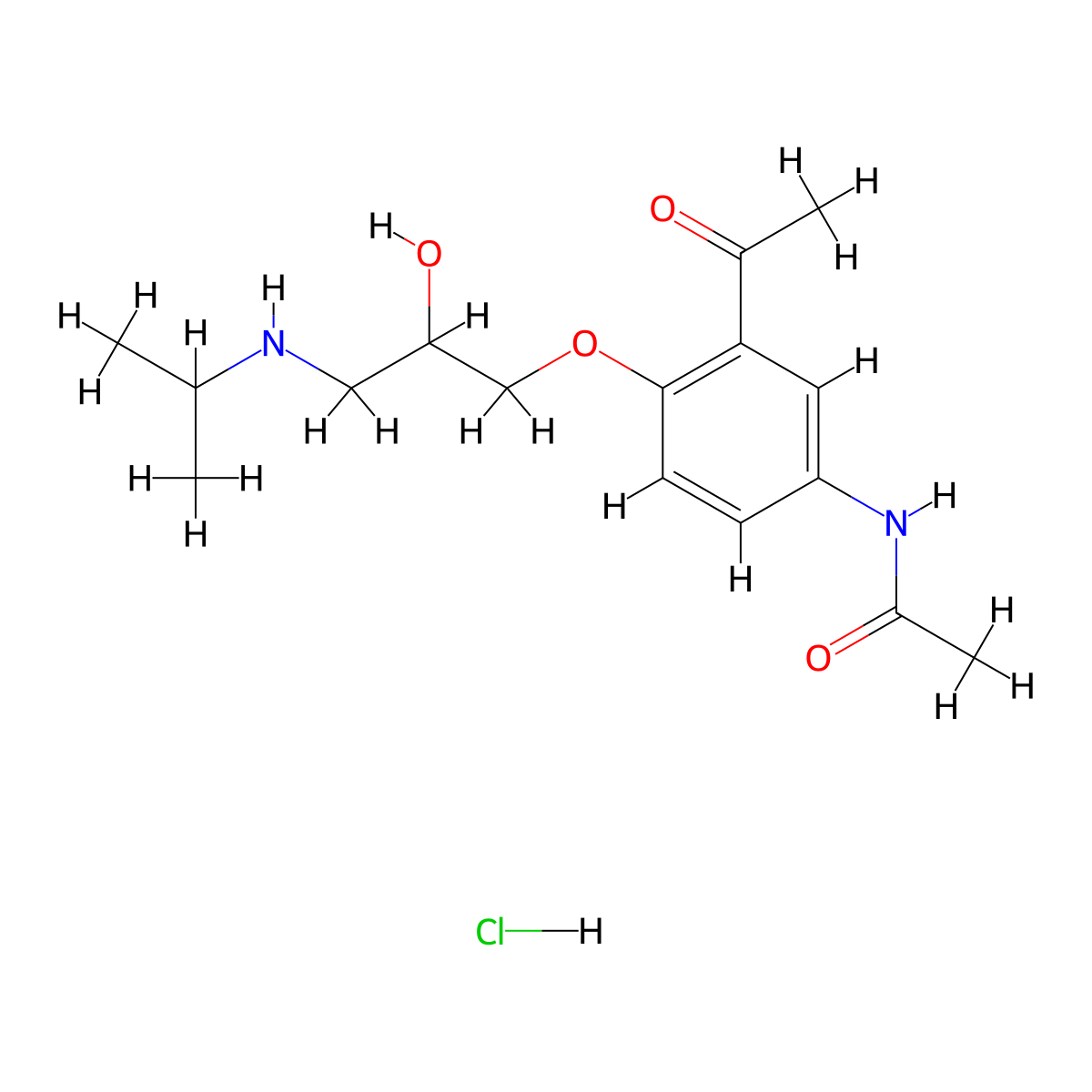 Diacetolol hydrochloride molecular structure, CAS 69796-04-9