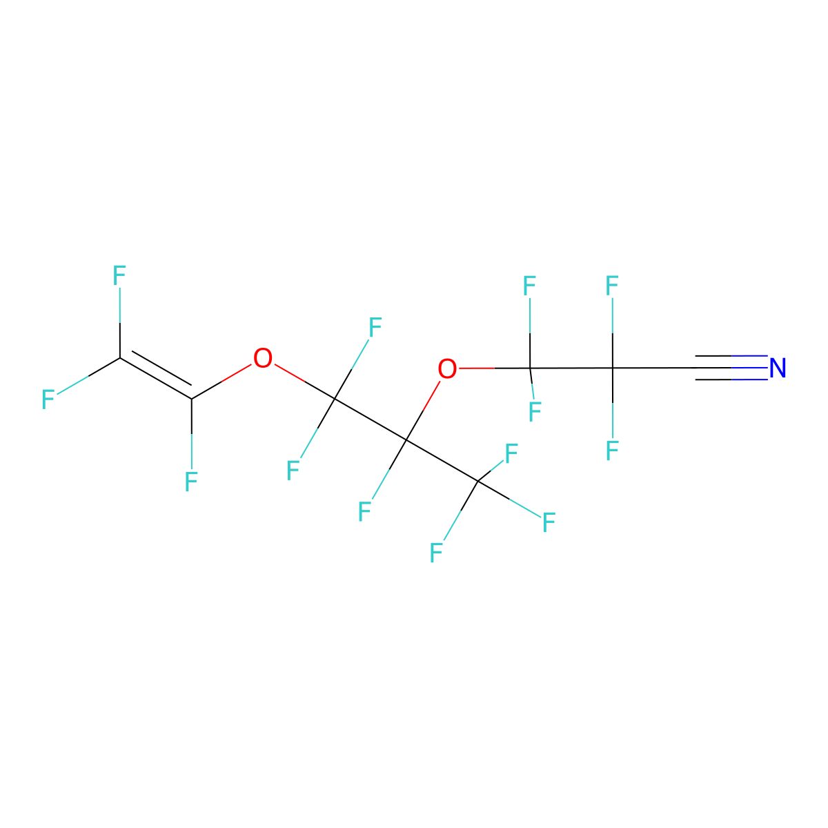 Propanenitrile, 3-(1-(difluoro((1,2,2-trifluoroethenyl)oxy)methyl)-1,2,2,2-tetrafluoroethoxy)-2,2,3,3-tetrafluoro- molecular structure, CAS 69804-19-9