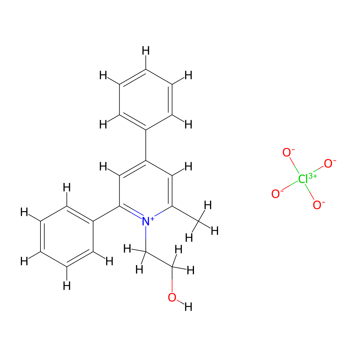 1-(2-Hydroxyethyl)-2-methyl-4,6-diphenylpyridin-1-ium perchlorate molecular structure, CAS 69821-41-6