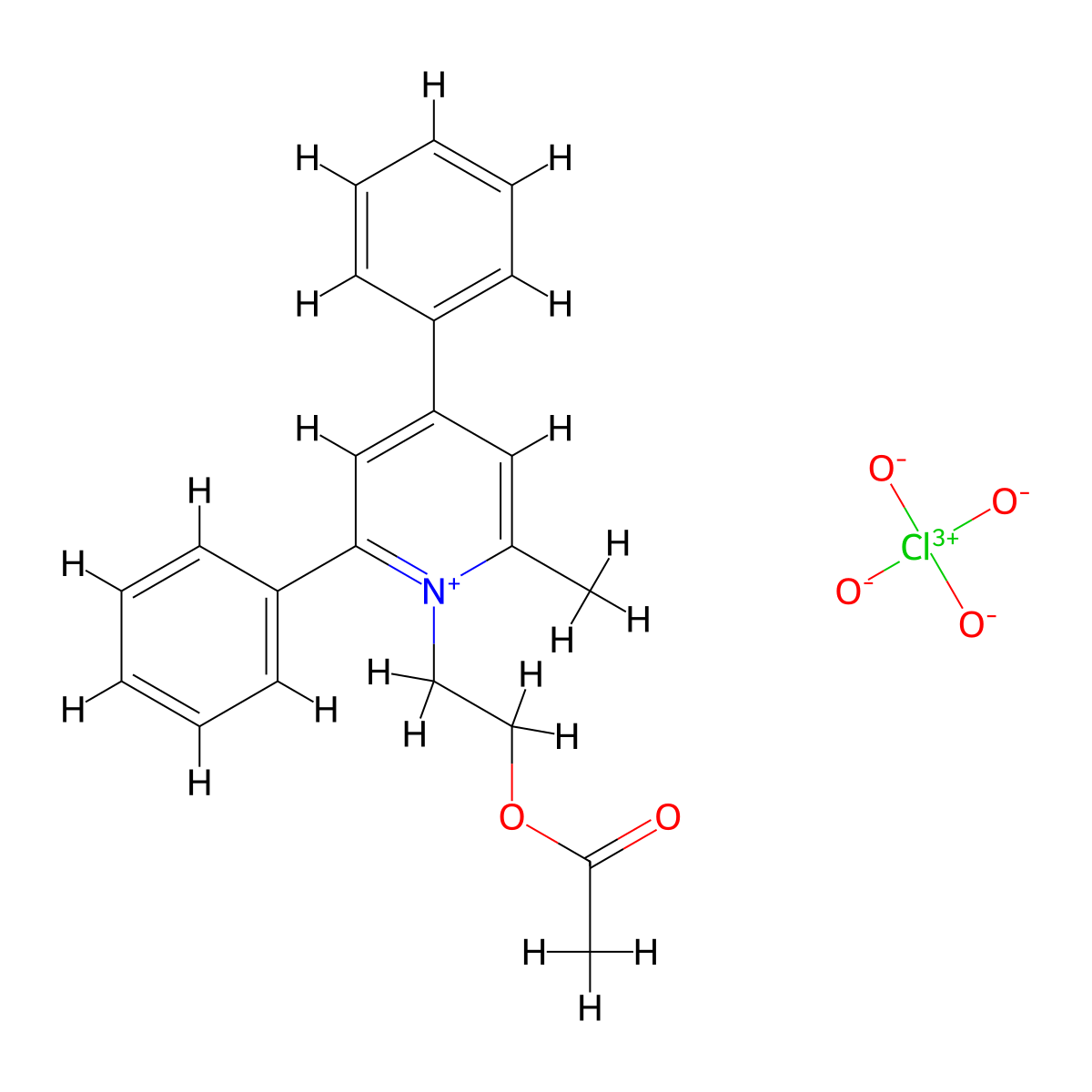 1-[2-(Acetyloxy)ethyl]-2-methyl-4,6-diphenylpyridin-1-ium perchlorate molecular structure, CAS 69821-46-1