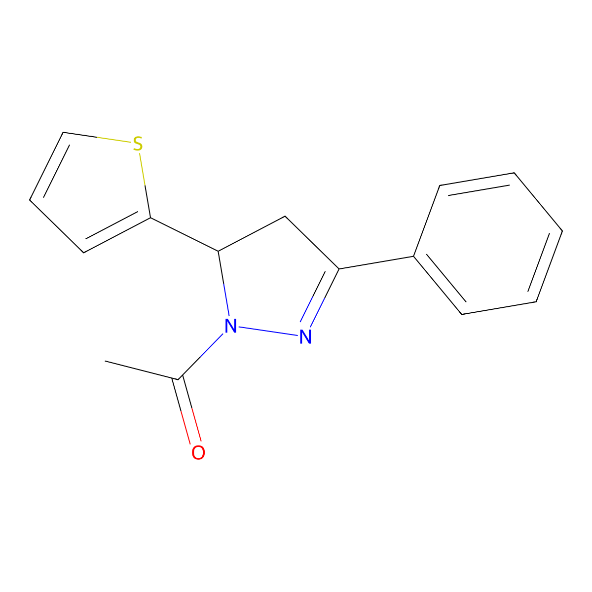 1-(5-Phenyl-3-thiophen-2-yl-3,4-dihydropyrazol-2-yl)ethanone molecular structure, CAS 69824-59-5