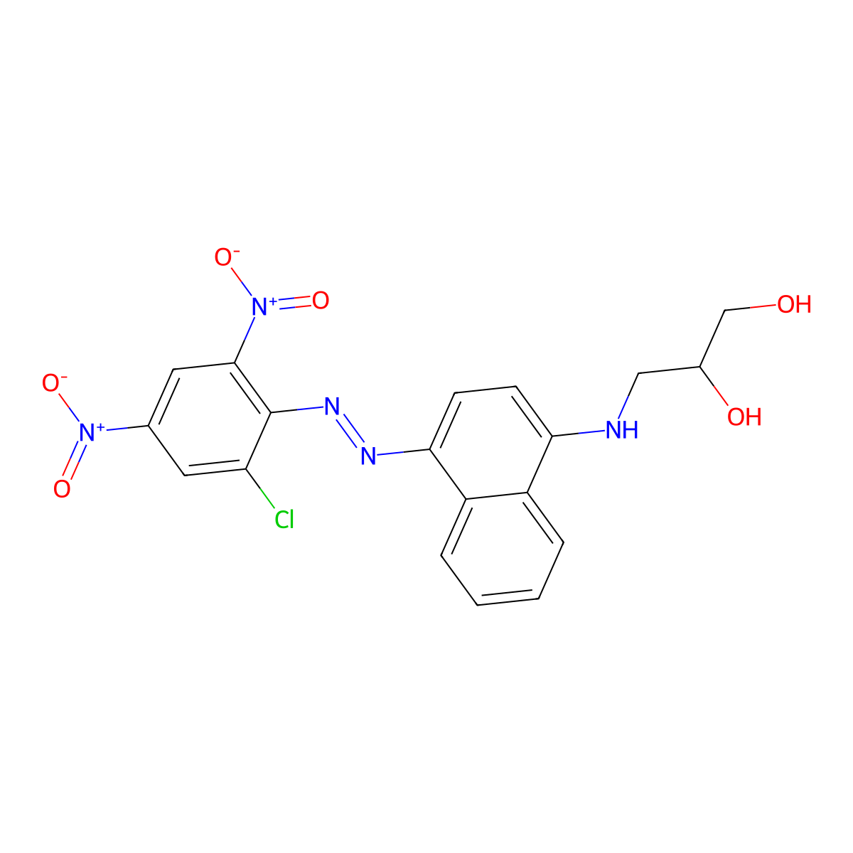 1,2-Propanediol, 3-((4-(2-(2-chloro-4,6-dinitrophenyl)diazenyl)-1-naphthalenyl)amino)- molecular structure, CAS 69828-87-1