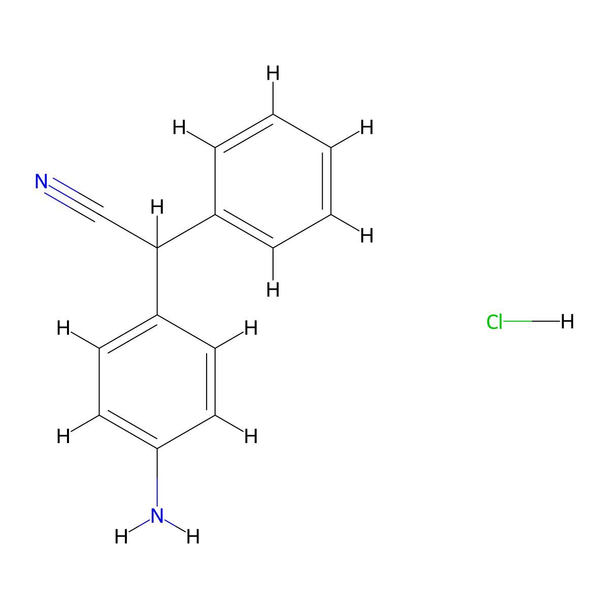 2-(p-Aminophenyl)-2-phenylacetonitrile monohydrochloride molecular structure, CAS 69833-17-6