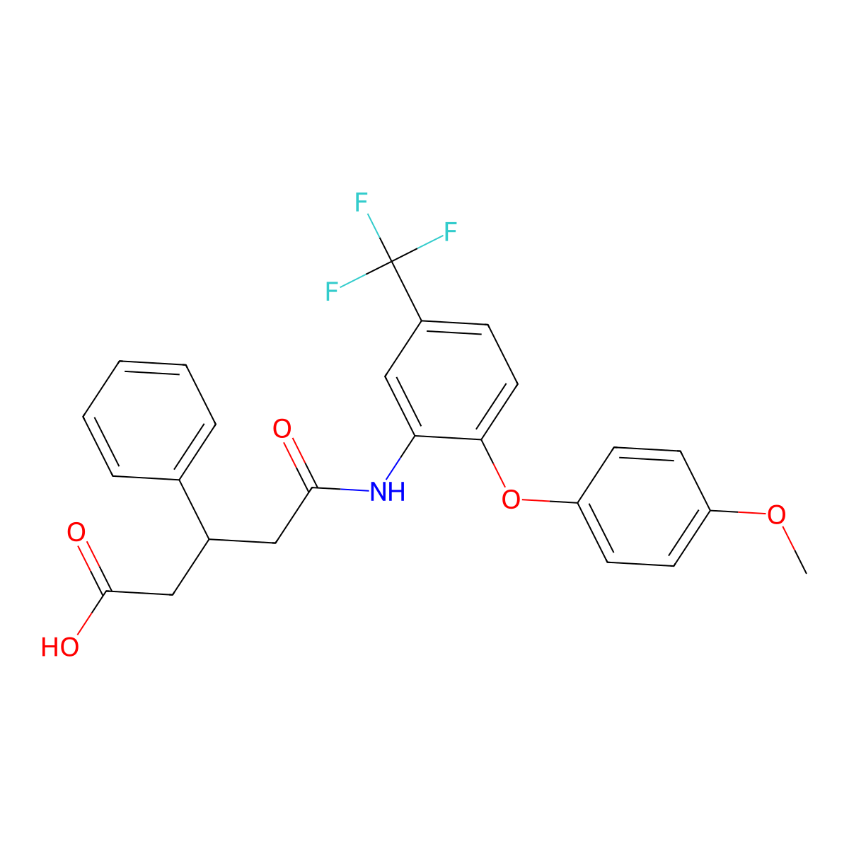 5-((2-(4-Methoxyphenoxy)-5-(trifluoromethyl)phenyl)amino)-5-oxo-3-phenylpentanoic acid molecular structure, CAS 698346-43-9