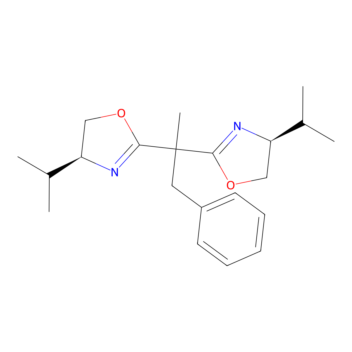 (4S,4'S)-2,2'-(1-Phenylpropane-2,2-diyl)bis(4-isopropyl-4,5-dihydrooxazole) molecular structure, CAS 698350-53-7