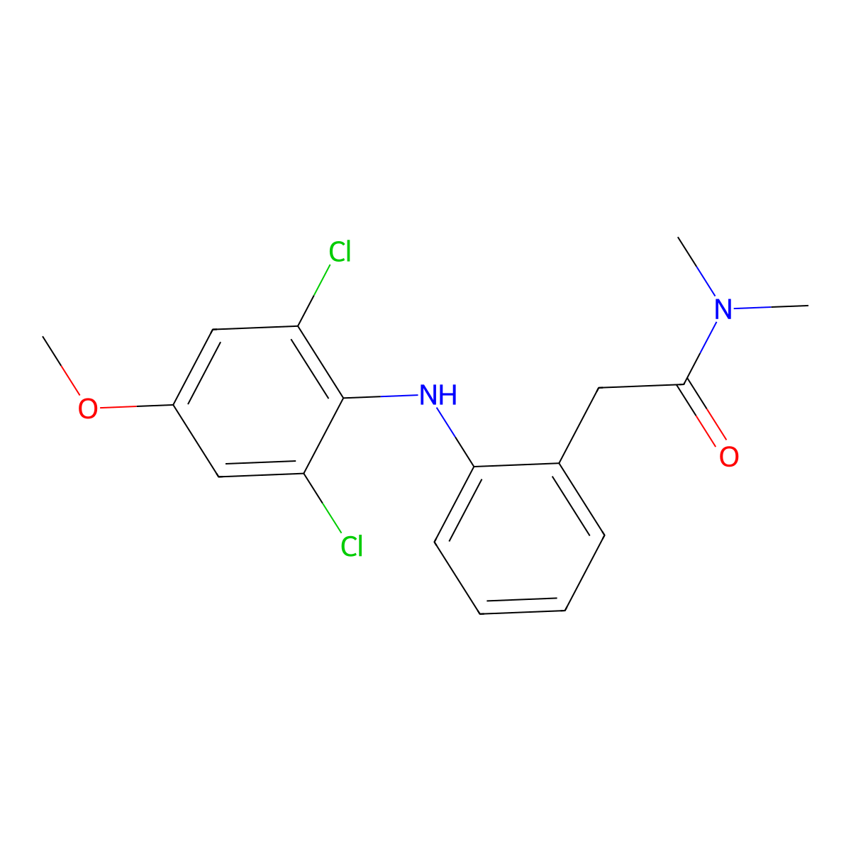 2-(2-((2,6-Dichloro-4-methoxyphenyl)amino)phenyl)-N,N-dimethylacetamide molecular structure, CAS 698357-36-7