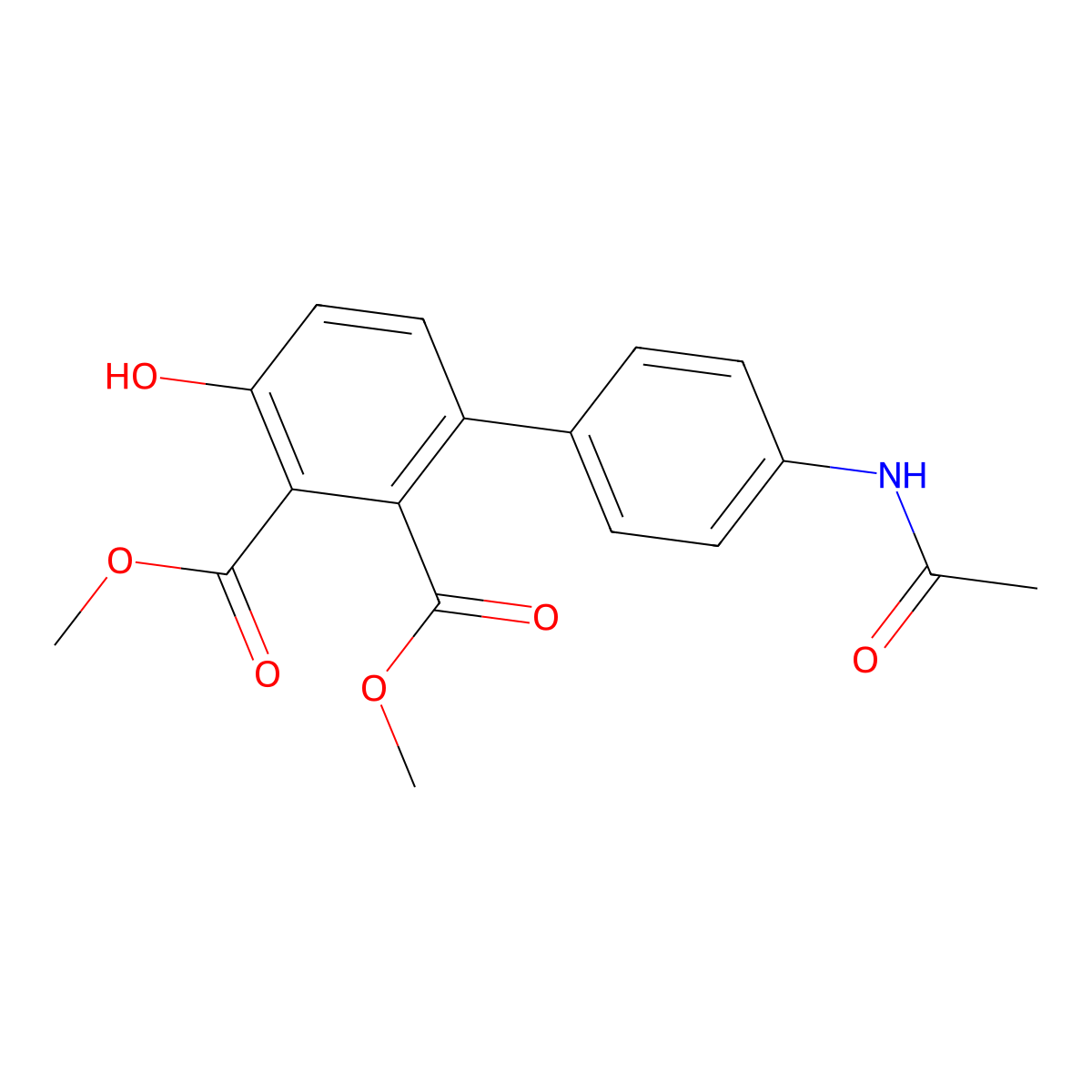 Dimethyl 4'-(acetylamino)-4-hydroxybiphenyl-2,3-dicarboxylate molecular structure, CAS 69836-66-4