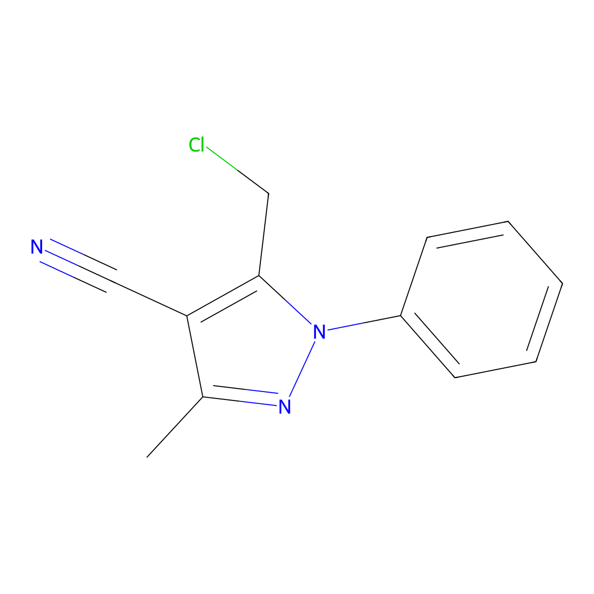 5-(chloromethyl)-3-methyl-1-phenyl-1H-pyrazole-4-carbonitrile molecular structure, CAS 698367-00-9