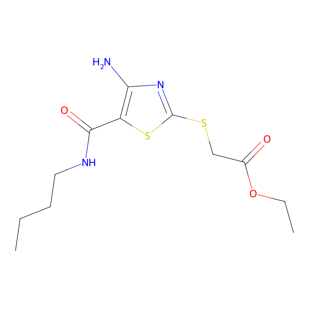 Ethyl ({4-amino-5-[(butylamino)carbonyl]-1,3-thiazol-2-yl}thio)acetate molecular structure, CAS 698368-18-2