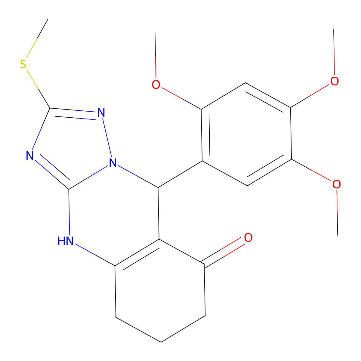2-(methylsulfanyl)-9-(2,4,5-trimethoxyphenyl)-5,6,7,9-tetrahydro[1,2,4]triazolo[5,1-b]quinazolin-8(4H)-one molecular structure, CAS 698374-39-9