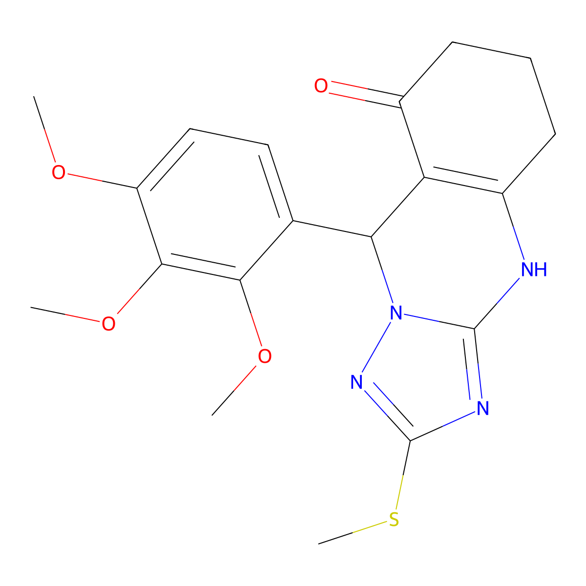 2-(methylthio)-9-(2,3,4-trimethoxyphenyl)-5,6,7,9-tetrahydro[1,2,4]triazolo[5,1-b]quinazolin-8(4H)-one molecular structure, CAS 698374-40-2