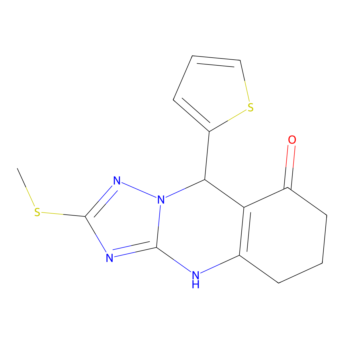 2-(methylsulfanyl)-9-(thiophen-2-yl)-5,6,7,9-tetrahydro[1,2,4]triazolo[5,1-b]quinazolin-8(4H)-one molecular structure, CAS 698374-46-8