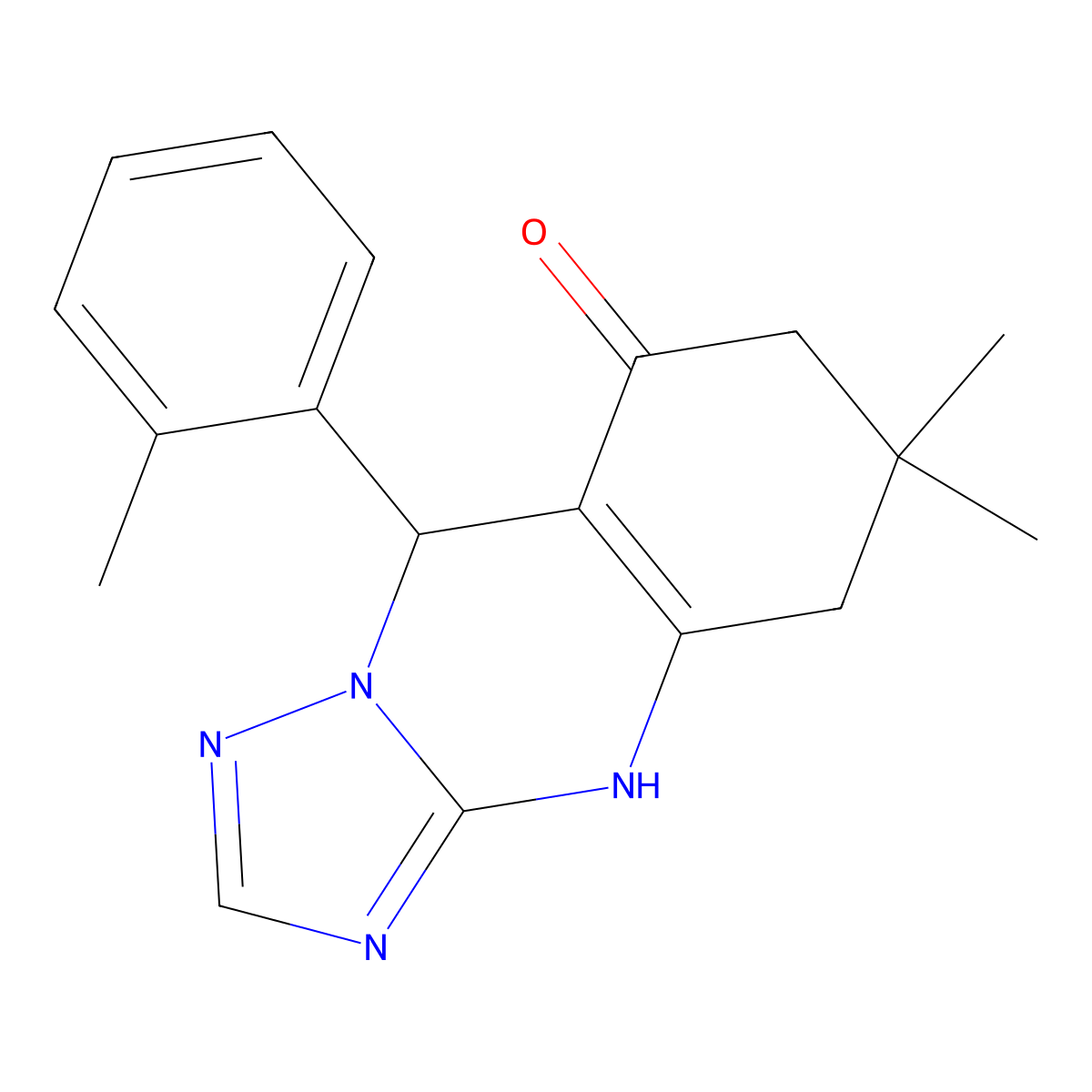 6,6-dimethyl-9-(2-methylphenyl)-5,6,7,9-tetrahydro[1,2,4]triazolo[5,1-b]quinazolin-8(4H)-one molecular structure, CAS 698374-76-4