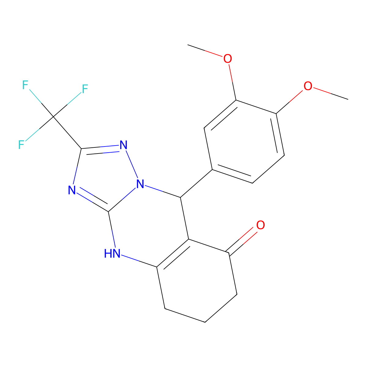 9-(3,4-dimethoxyphenyl)-2-(trifluoromethyl)-5,6,7,9-tetrahydro[1,2,4]triazolo[5,1-b]quinazolin-8(4H)-one molecular structure, CAS 698375-66-5
